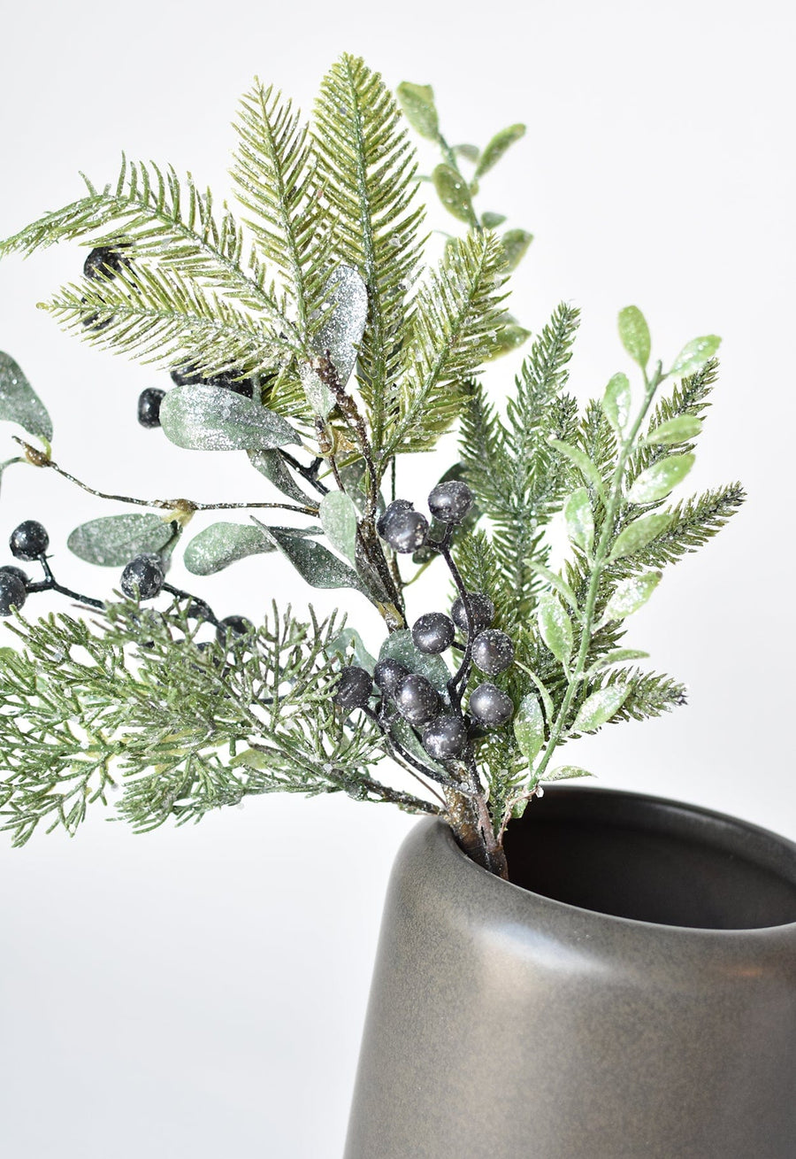 12.5" Faux Glittered Green Wintry Mix w/Berries Spray Stem