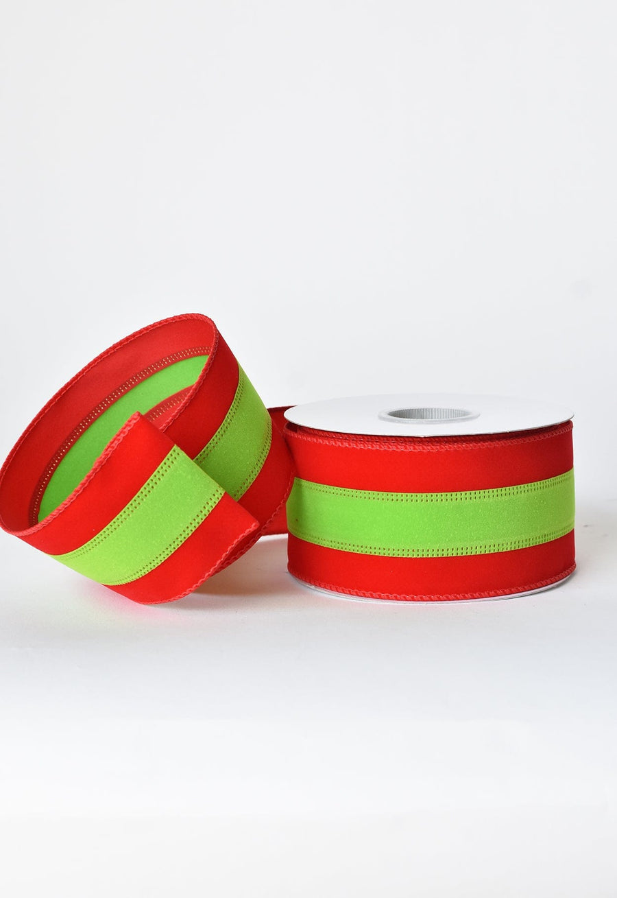 2.5" x 10yd Red + Lime Velvet Ribbon