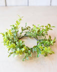 9" Faux Variegated Boxwood Candle Ring (Fits 3" pillar)