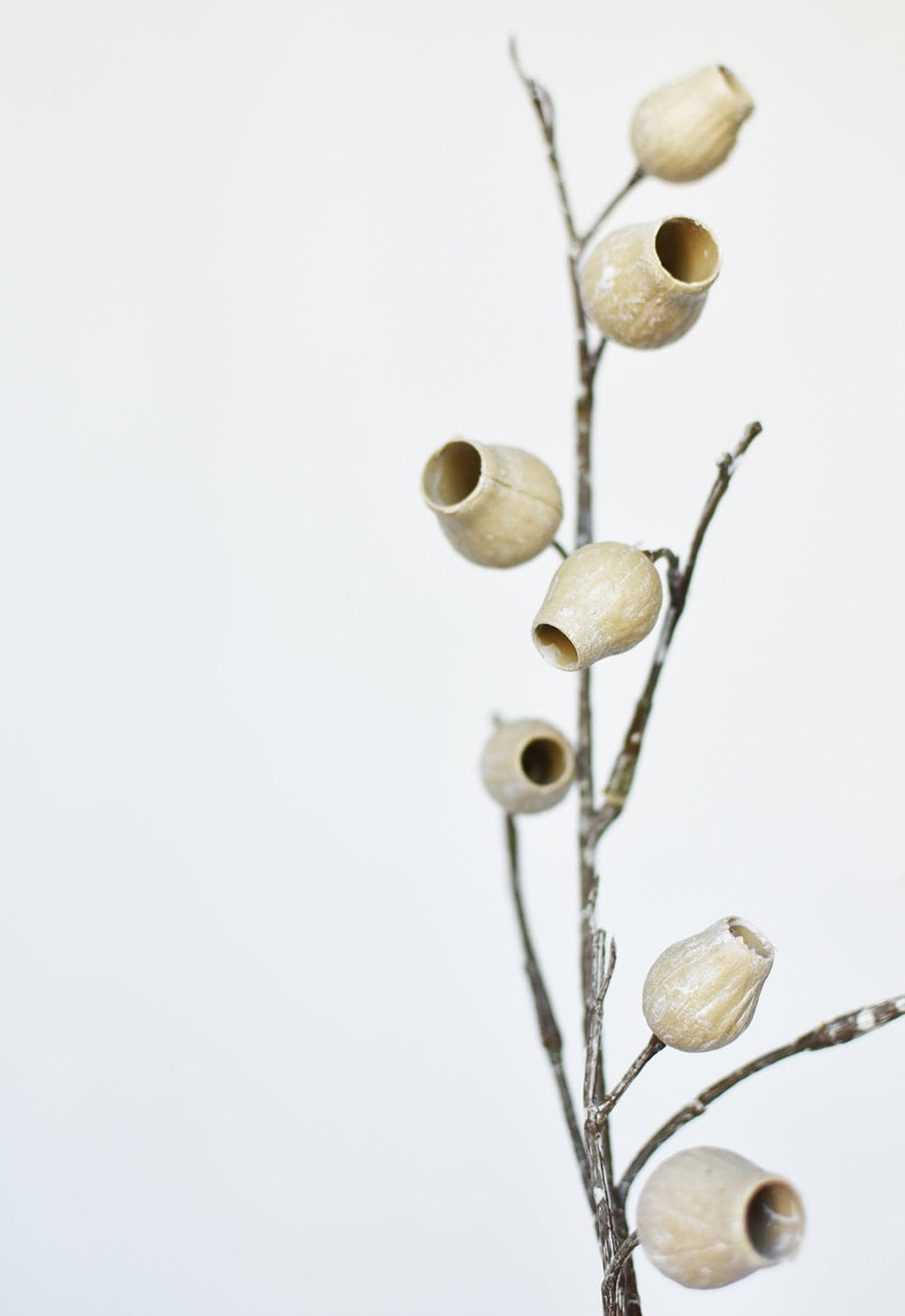 34" Faux Beige Eucalyptus Pod Spray Stem