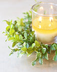9" Faux Variegated Boxwood Candle Ring (Fits 3" pillar)