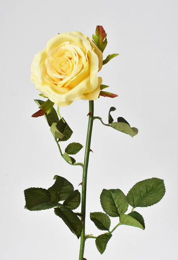 27" Faux Yellow Open Garden Rose Stem