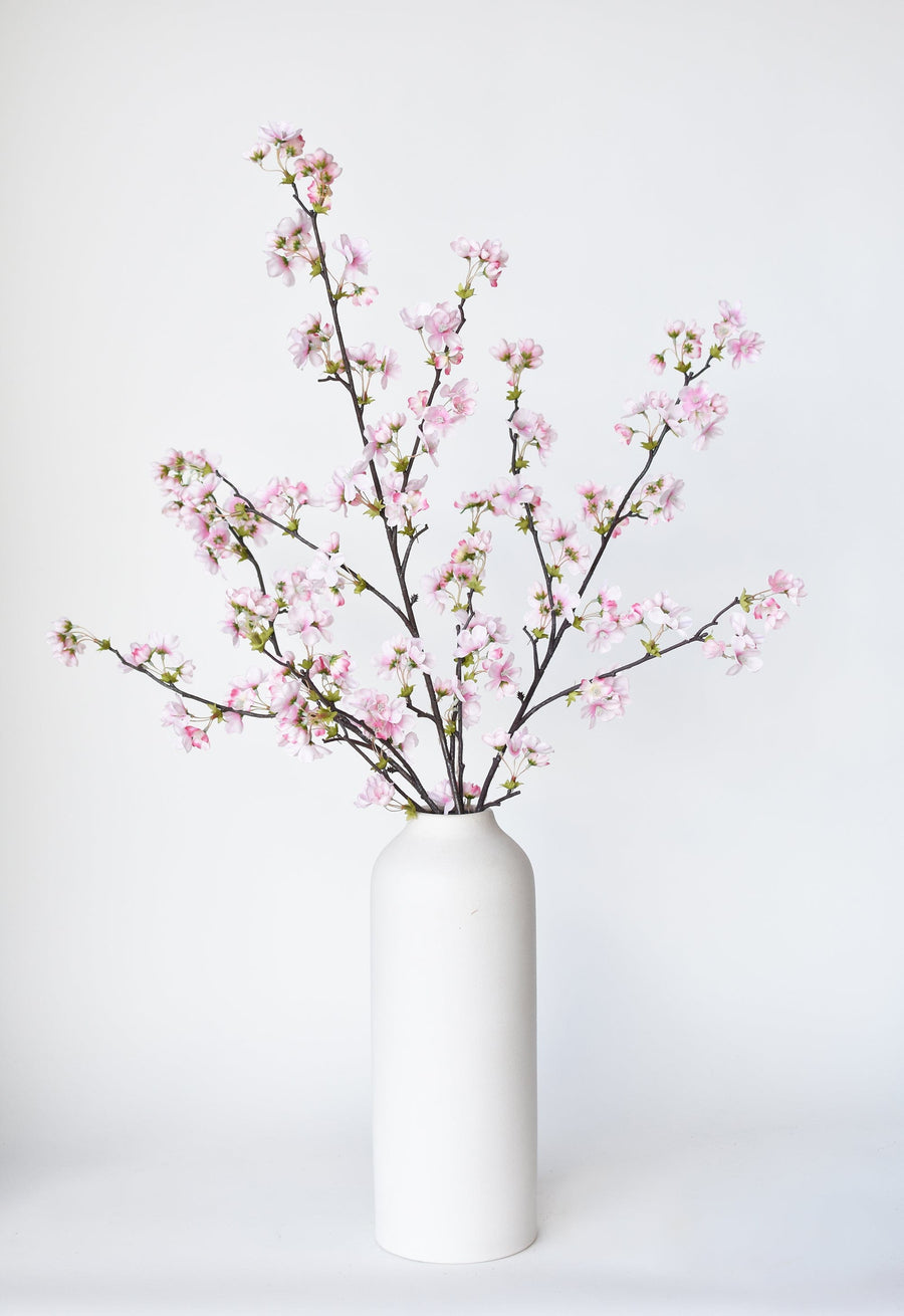 36" Faux Quince Blossom Pink Stem Flowering Branch