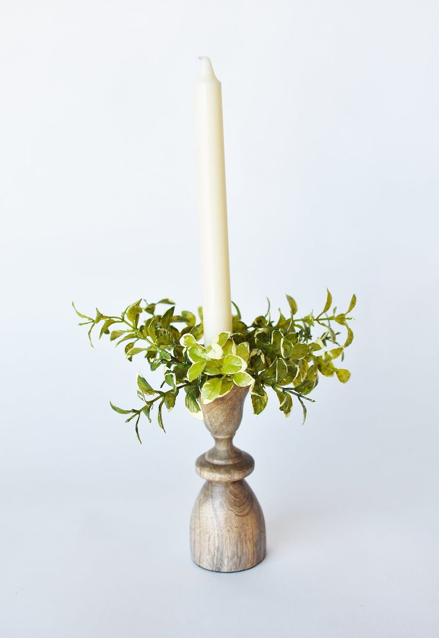 5" Faux Variegated Boxwood Candle Ring (Fits Taper Candle)
