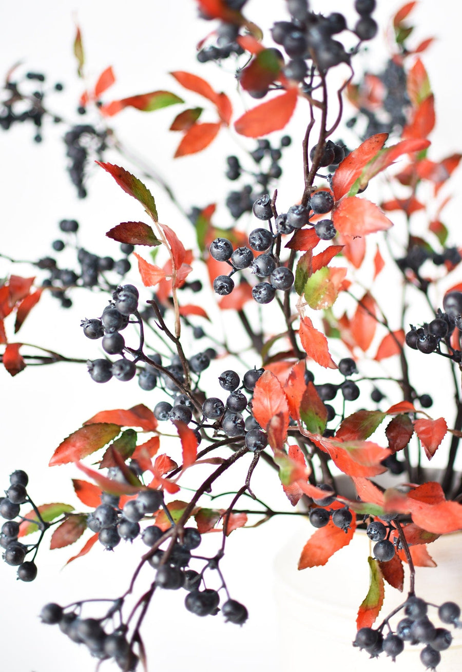 34" Faux Blue Berry w/ Red Foliage Stem