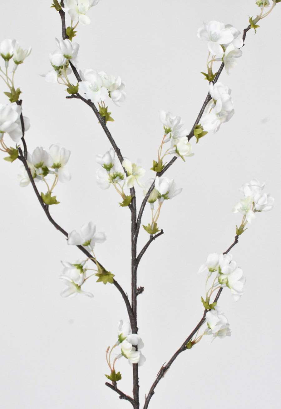 36" Faux Quince Blossom Cream / White Stem Flowering Branch