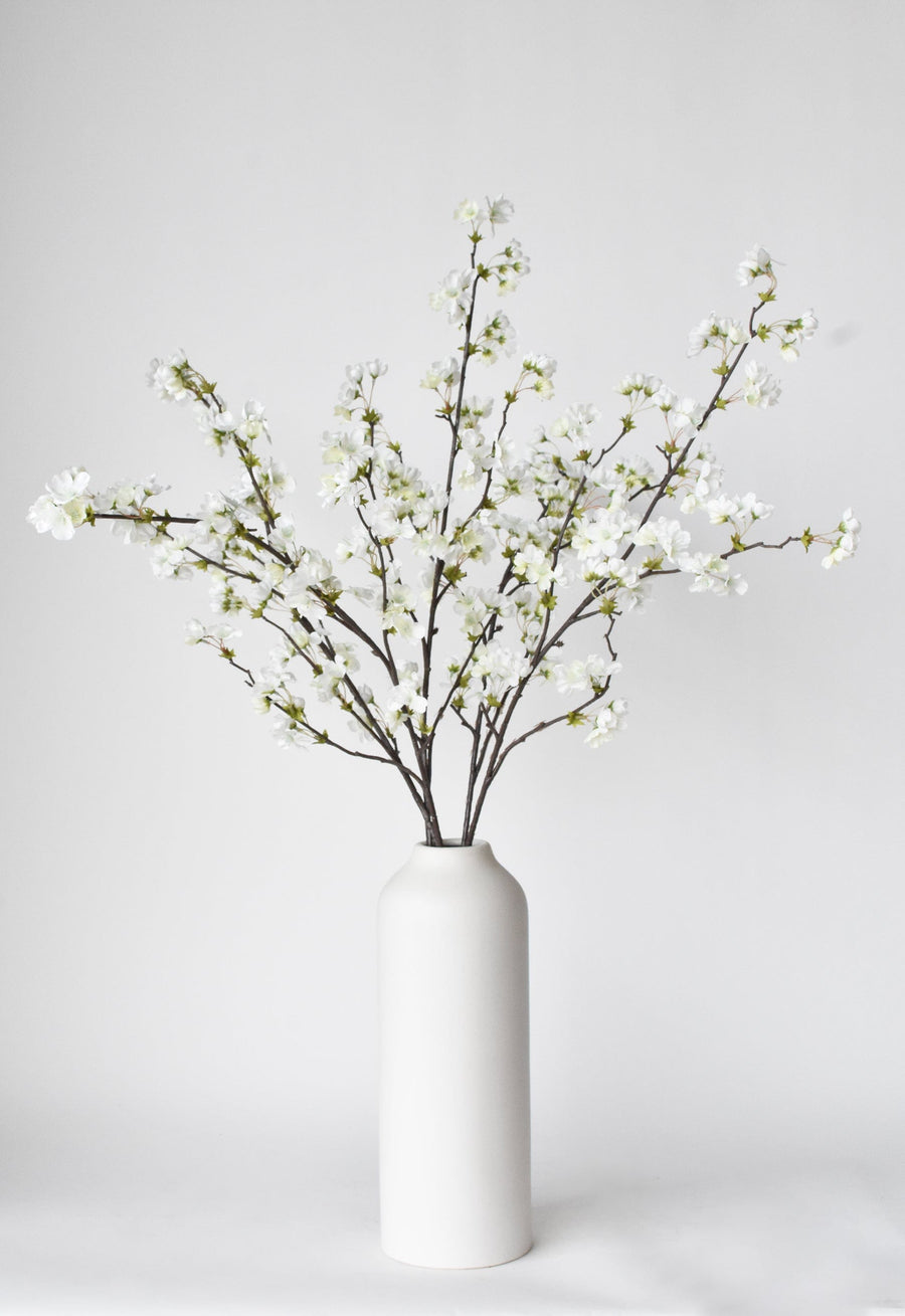 36" Faux Quince Blossom Cream / White Stem Flowering Branch