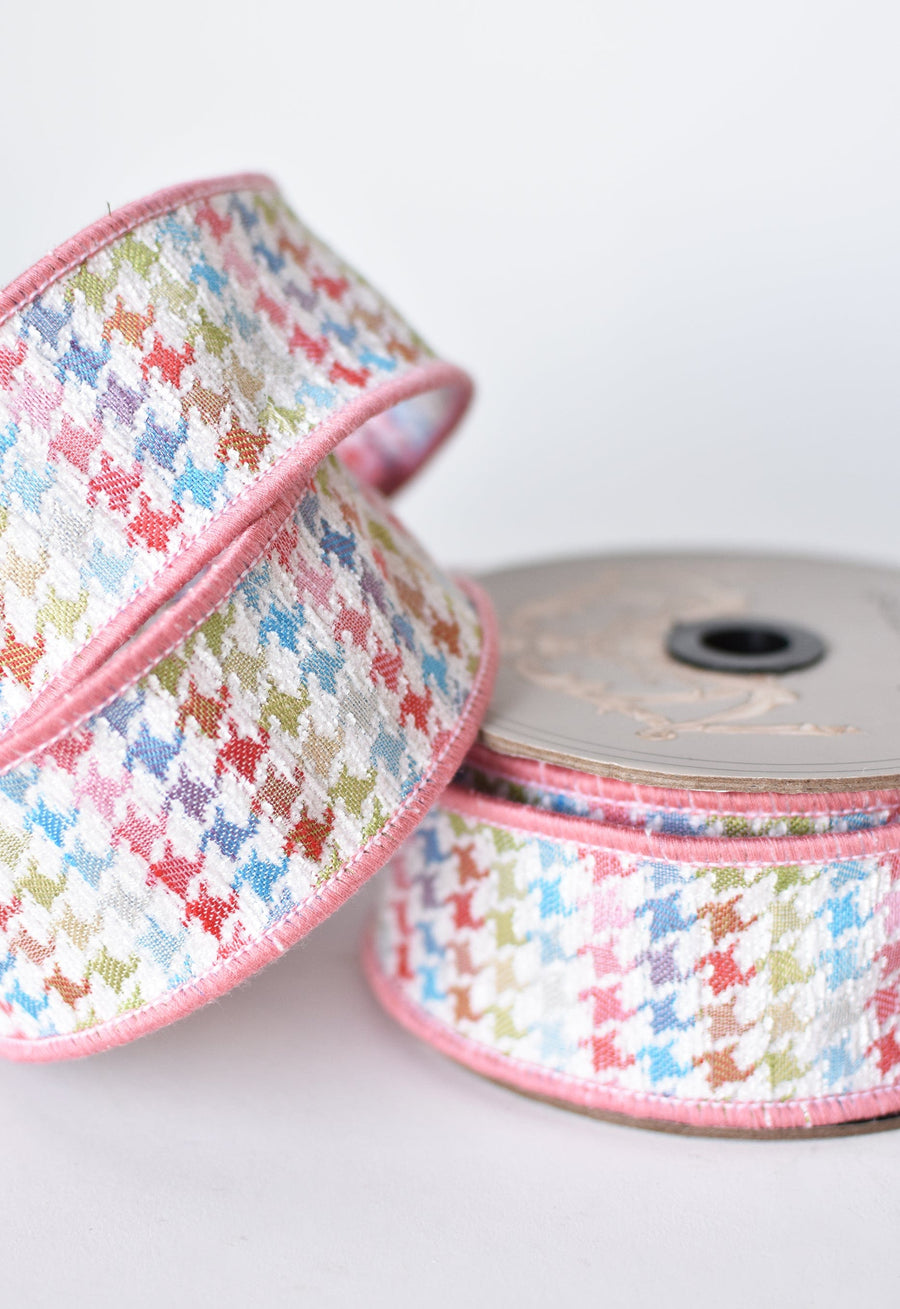 1 1/2" x 10yd Multicolor Spring Houndstooth Ribbon