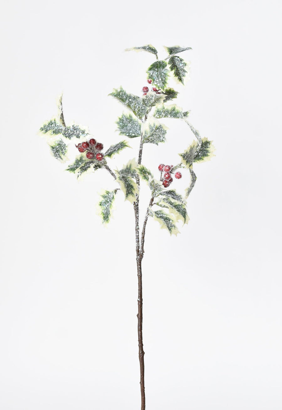 28" Faux Winter Holly Stem