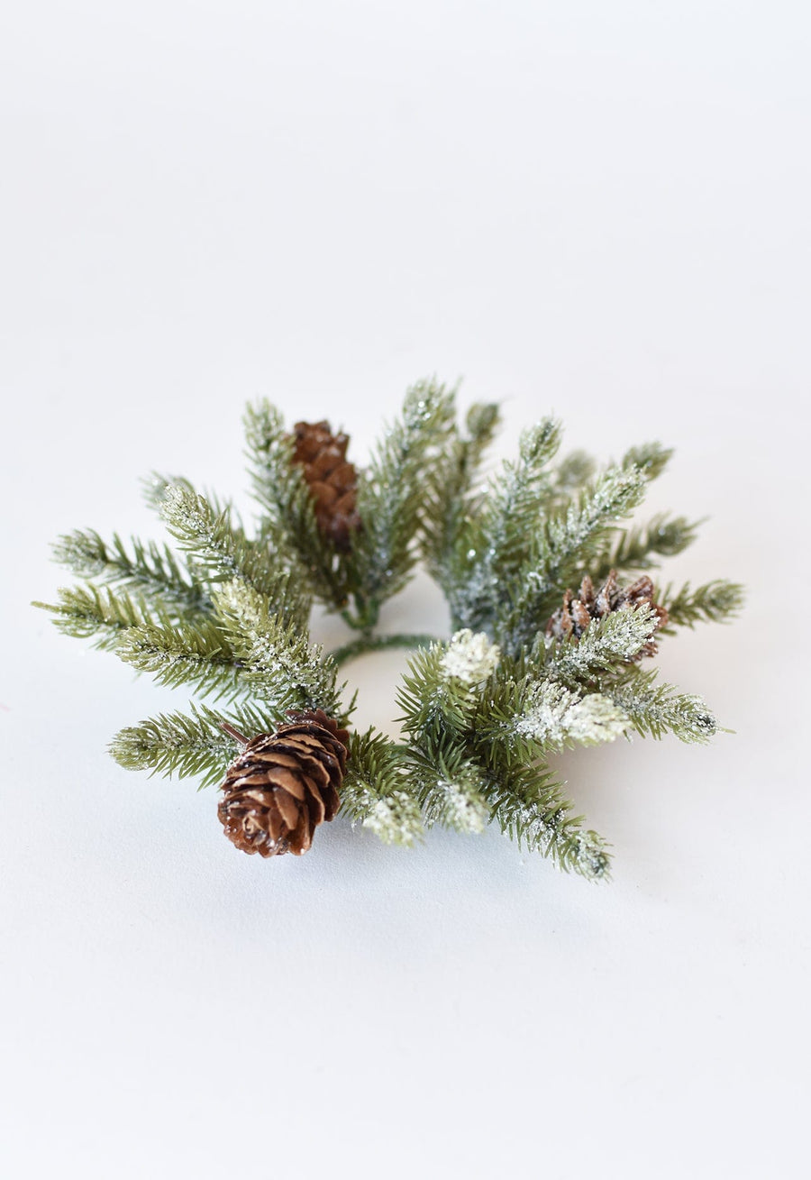 Faux Glittered Pine Candle Ring