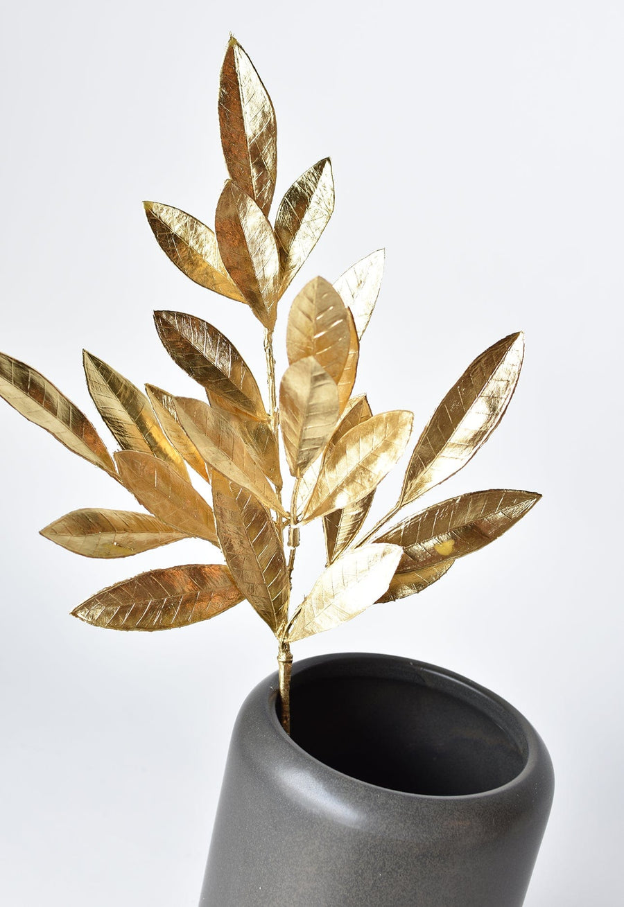 19" Faux Gold Bay leaf Stem