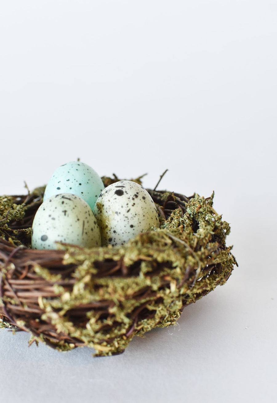 Faux Bird Nest with Blue Assorted Eggs