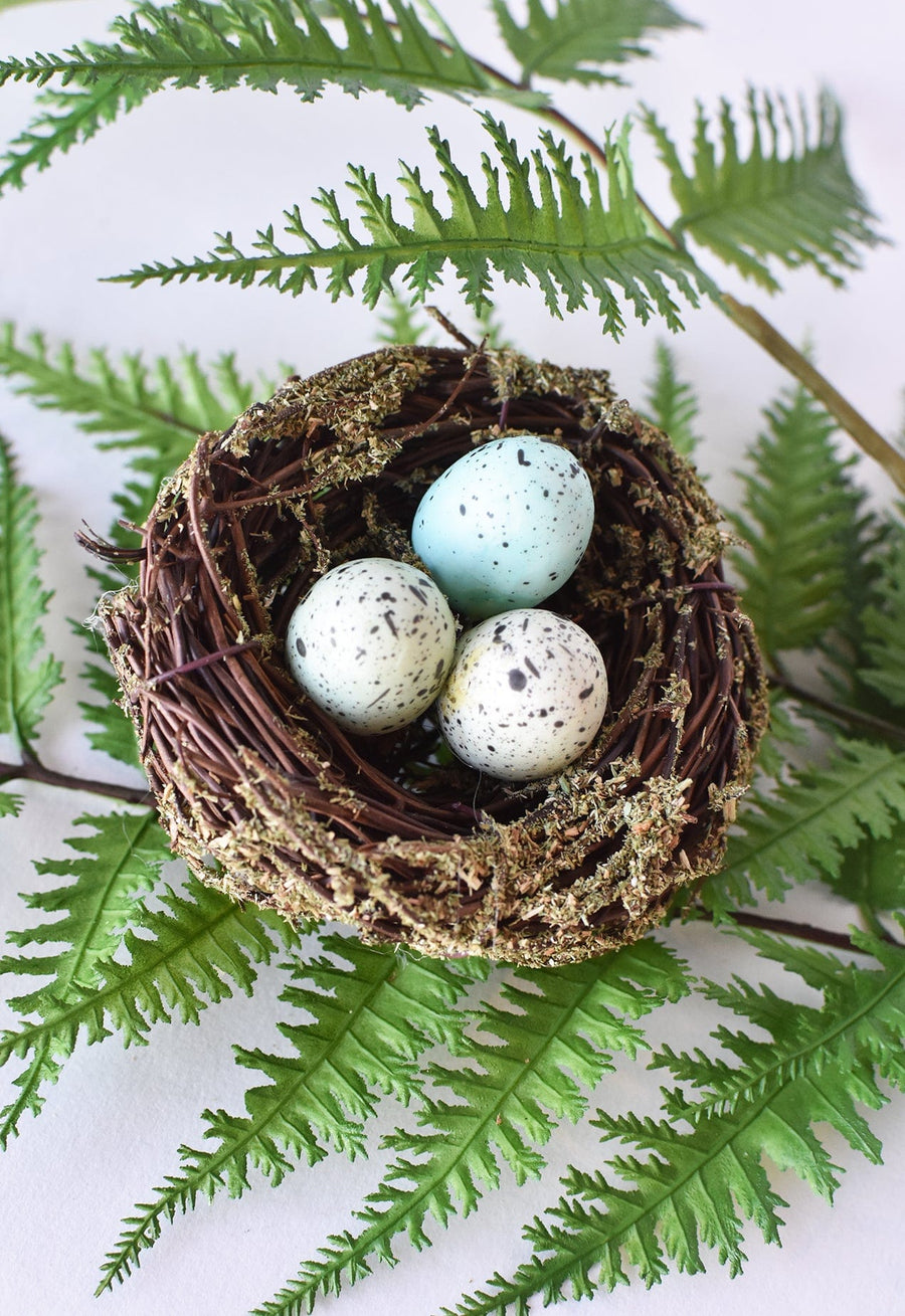 Faux Bird Nest with Blue Assorted Eggs