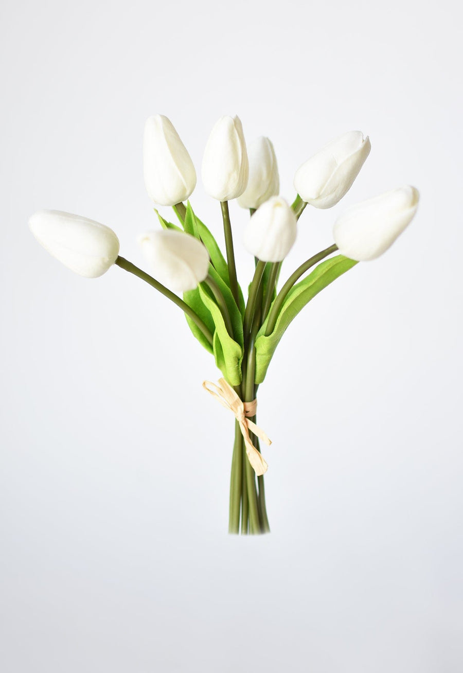 10" Faux Soft Touch Tulip Stem Bundle White
