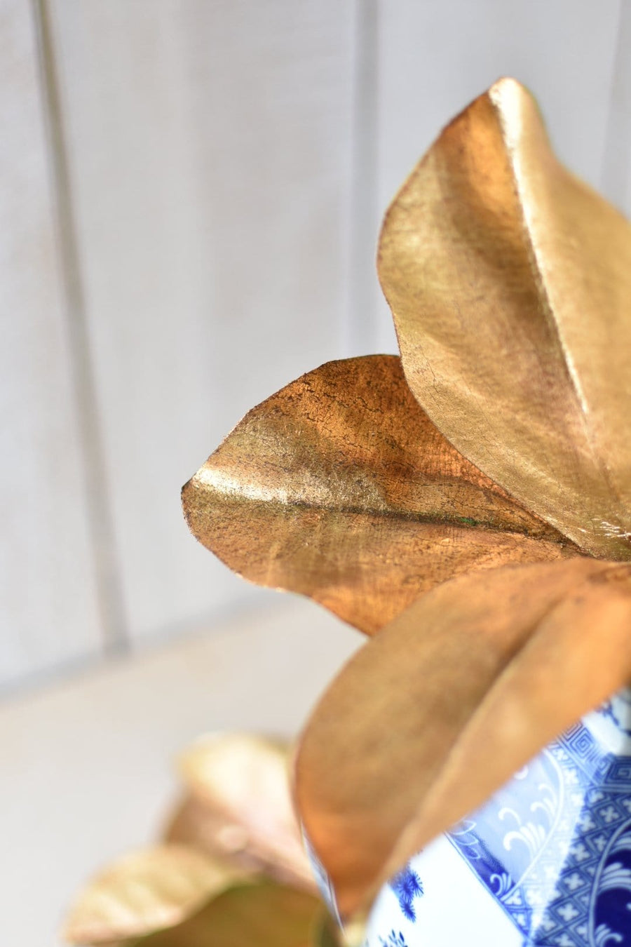 11" Faux Gold Metallic Magnolia Leaf Stem