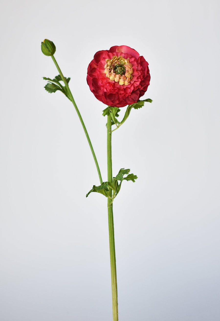 21" Faux Double Ruffled Ranunculus Stem Red