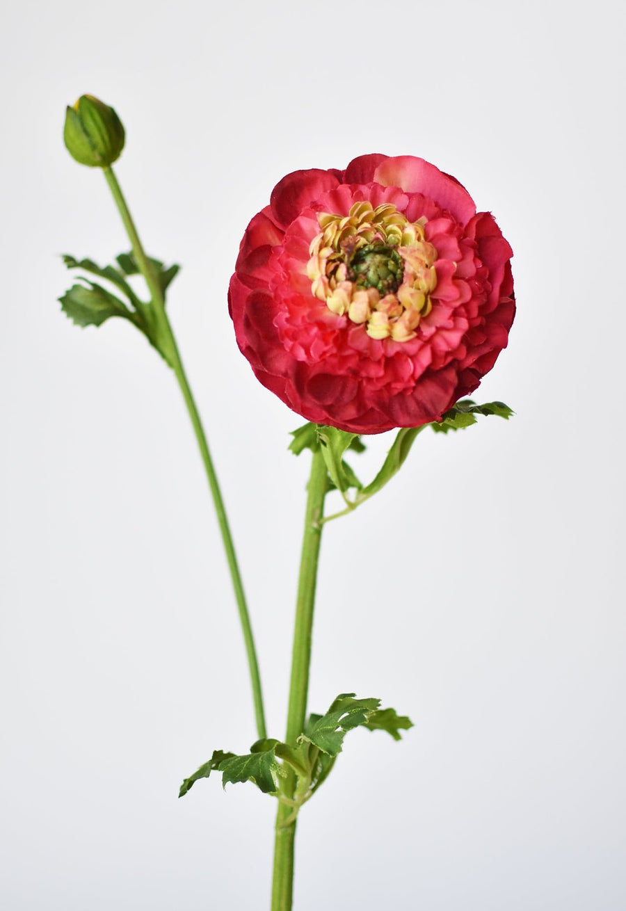 21" Faux Double Ruffled Ranunculus Stem Red