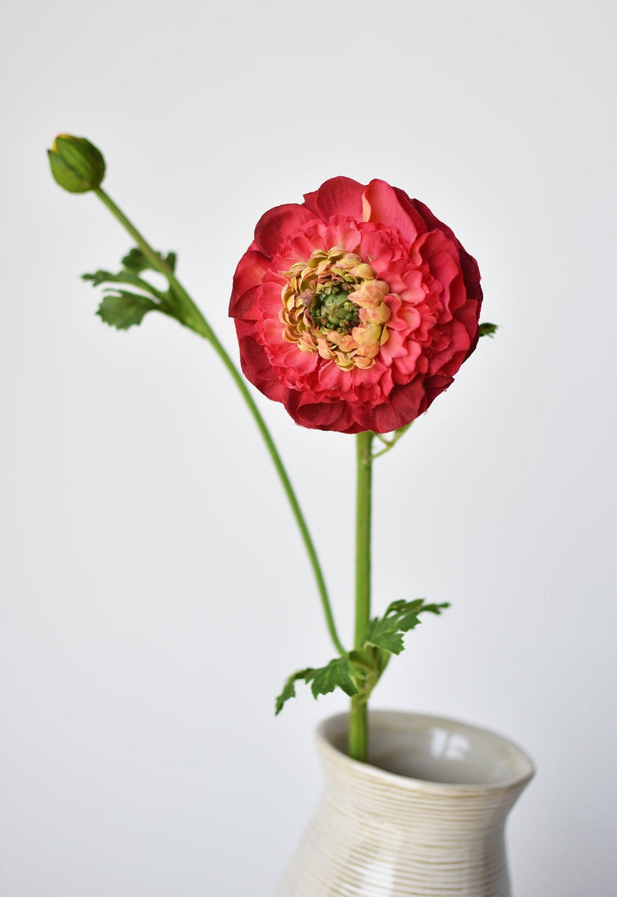 21" Faux Double Ruffled Ranunculus Stem Red