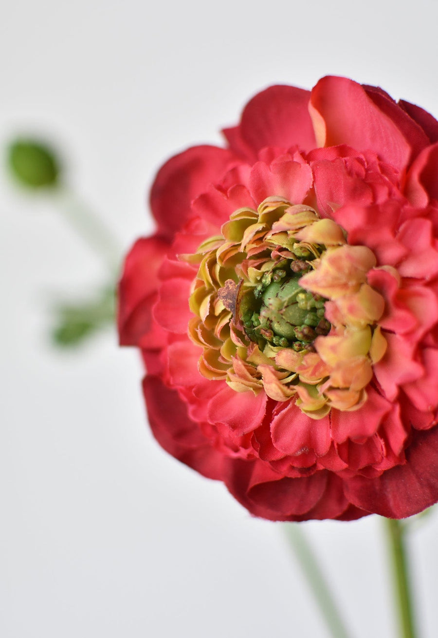 21" Faux Double Ruffled Ranunculus Stem Red