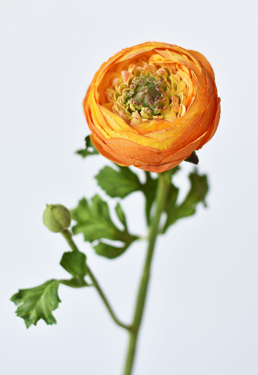 13" Faux Orange Ranunculus Stem