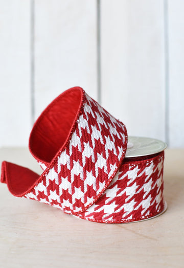 2.5" x 10yd Red+White Houndstooth Ribbon