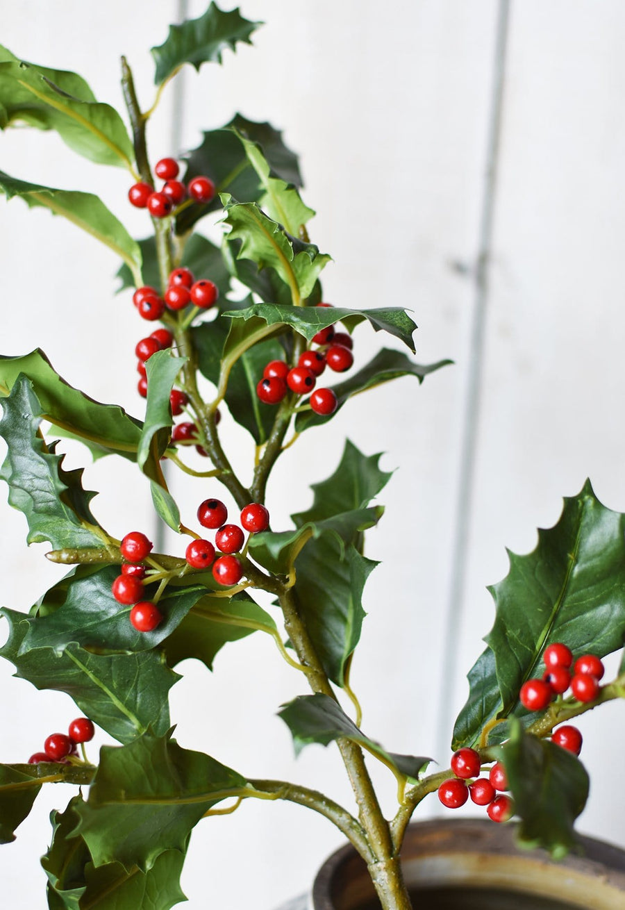 28" Faux Red Holly Stem