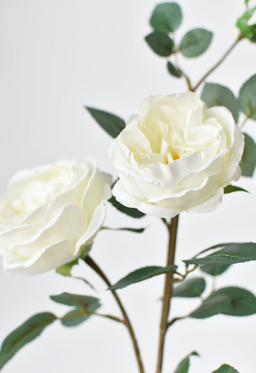 29" Faux Cabbage Rose Stem White