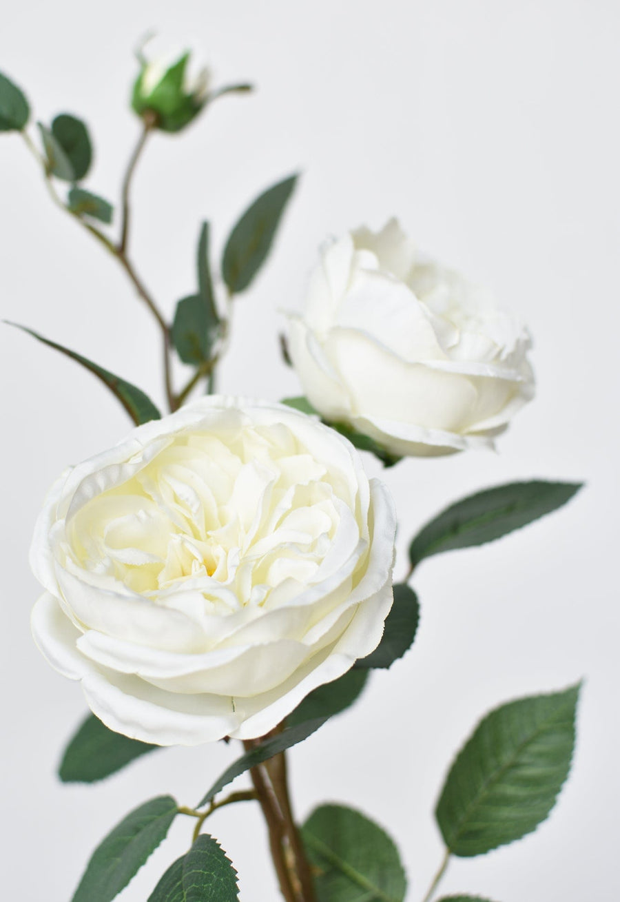 29" Faux Cabbage Rose Stem White