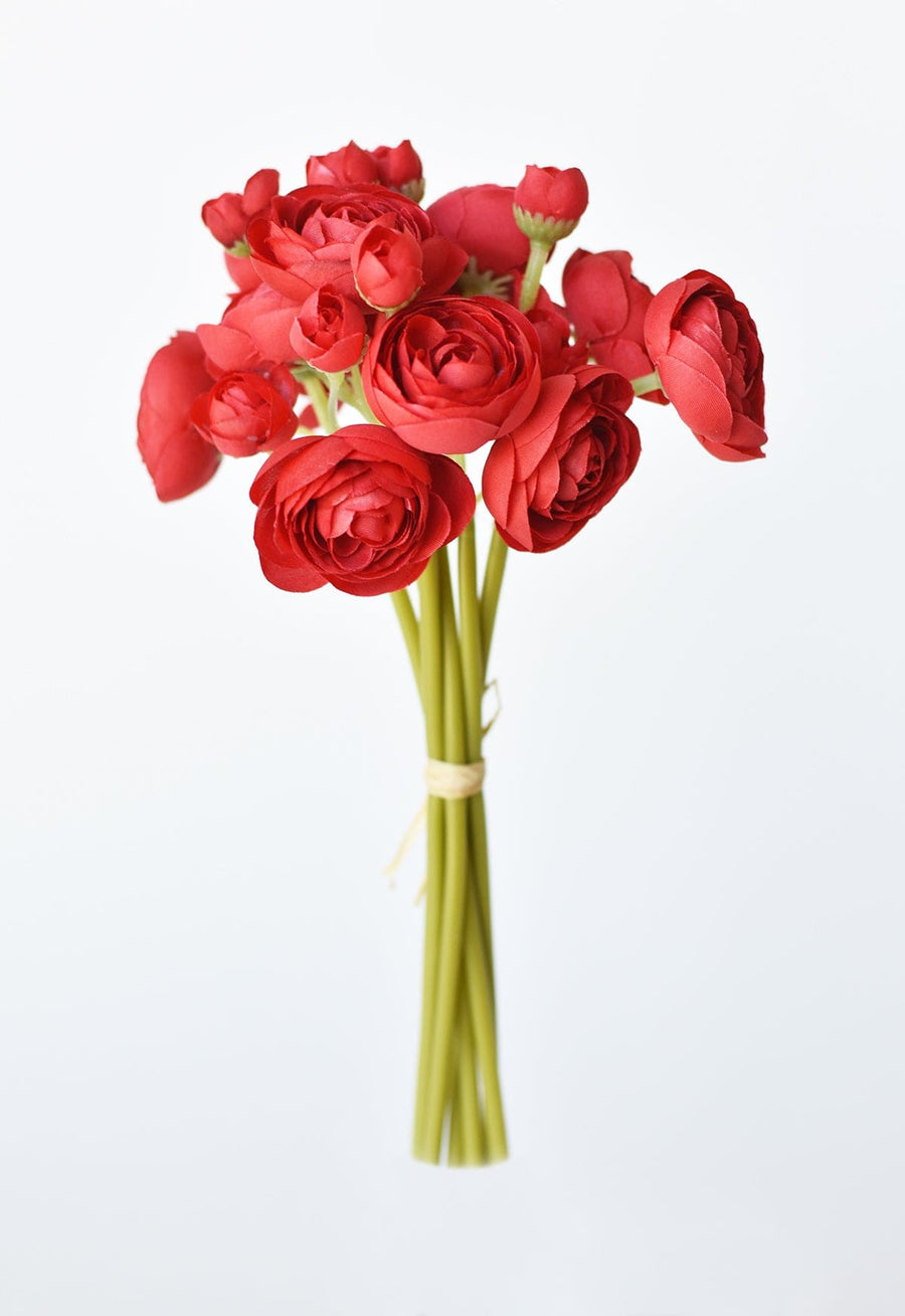 10.5" Faux Red Ranunculus Stem Bundle