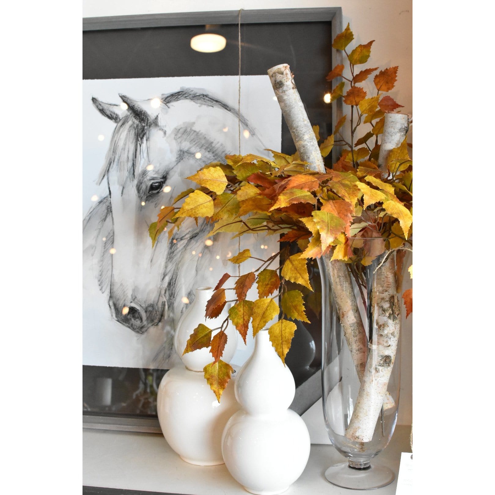 26" Faux Birch Leaf Stem Orange / Mustard / Yellow