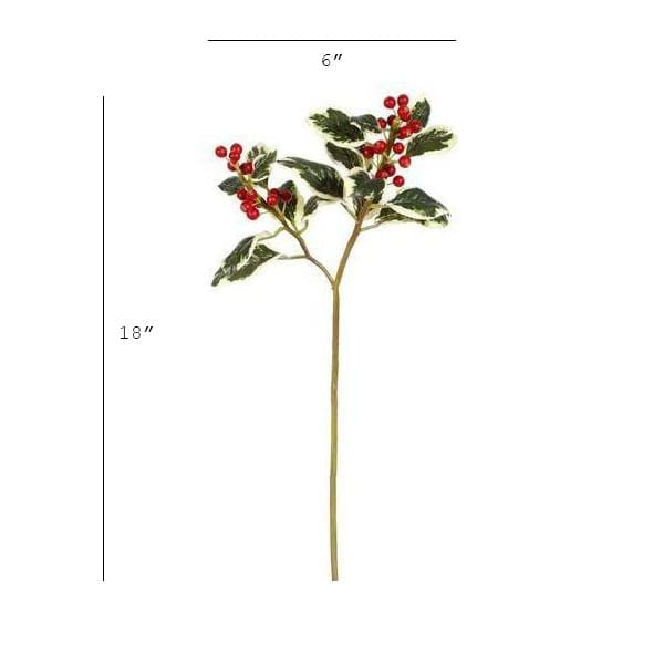 18" Variegated Faux Holly Stem