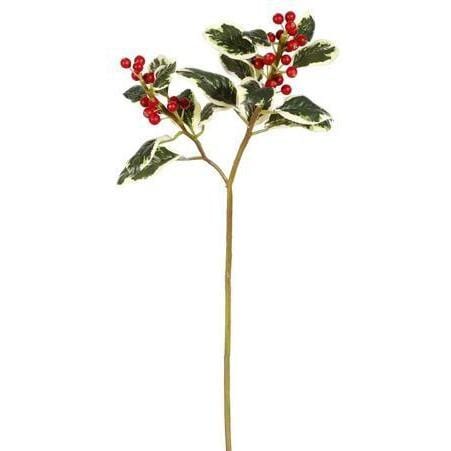 18" Variegated Faux Holly Stem